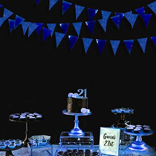 30 ft Кралска сина забава Декорации морнарица сина метална сјајна хартија триаголник знаме знаме гарланд пенант за дипломирање за дипломирање роденденски