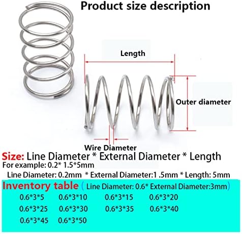 Изворите на компресија се погодни за повеќето поправка I 304 компресија од не'рѓосувачки челик Дијаметар на пролетната жица 0,6мм, надворешен