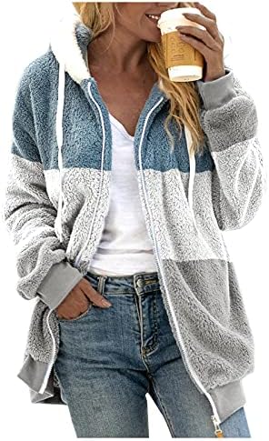Ксиншид нејасни џемпери за жени поштедуваат руно јакна топла долга ракав качулка со преголема надворешна облека со џеб