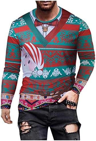 Божиќни војници XZHDD Долги ракави маици за мажи, Божиќ ирваси, печатено тренингот на мускулите, атлетика забава, врвови на 3/4 ракави, џемпер, густа пулвер, топла кошул?