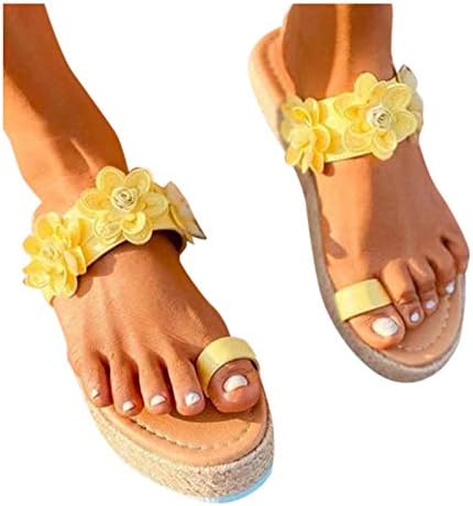 Сандали за жени обични цветни модели густо дно сандали модни отворени пети цврсти сандали ткаат чевли жолта