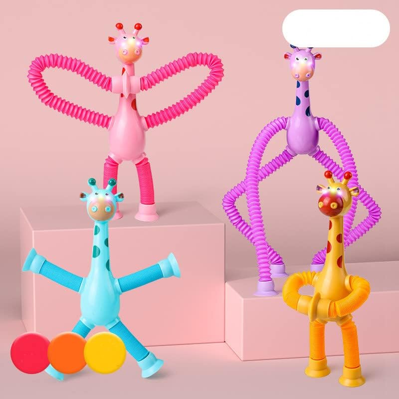 4PCS телескопска вшмукување чаша жирафа играчка, менувачка телескопска цевка од жирафа, уникатна симпатична дизајн на животински дизајн, играчка