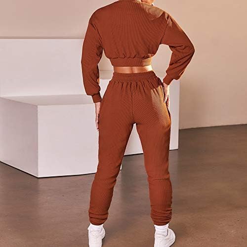 UXZDX Cujux женски тренерки за обична мода со долги ракави култури и панталони есенски зимски спортски костуми со две парчиња спортска