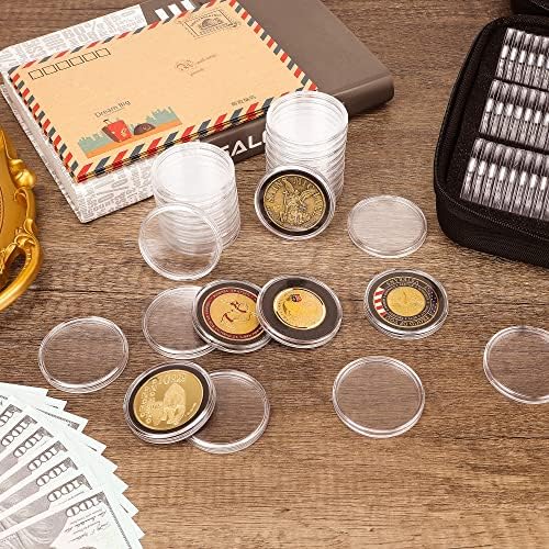 СПЛФ 120 парчиња капсули со монети од 46мм и 7 големини го заштитуваат држачот на држачот за монети со пластична кутија за организатор за складирање