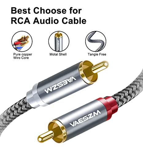 Dual RCA кабли Vaeszm, 2RCA до 2RCA субвуфер-кабел заштитени плетенка lfe стерео ауксијални аудио кабли за засилувач на звучници,