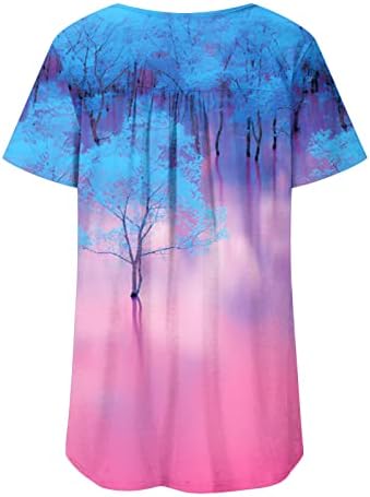 Женски врвови за туники за хеланки, цветни печатени кошули со краток ракав, шишиња на обична облека со блузи, облека 2023 трендовски трендовски