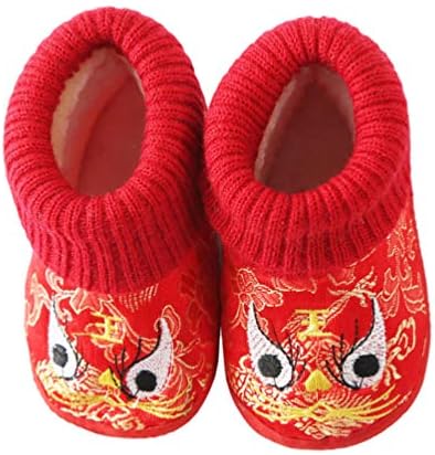 Среќно зимски чевли Деца топли кинески тигарски глави чевли извезени новогодишни прослави крзнени обувки за деца бебе новороденче момче