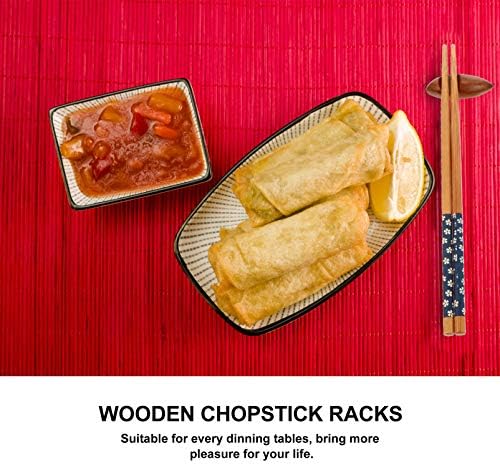 Хемотон Кинески стапчиња за јадење од 6 парчиња рачно изработени дрвени дрвени четкички за одмор лажица вилушка држач за нож за вечера,