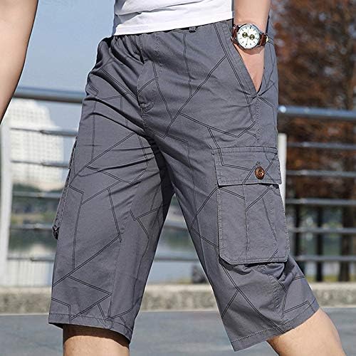 Машки шорцеви на Ymosrh летни обични фитнес боди -билдинг печатено џебни шорцеви панталони за мажи