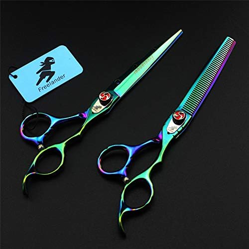 Фризер ножици и ножици за слабеење на косата поставени 7inch зелени не'рѓосувачки челик професионални берберски салони за стилизирање на
