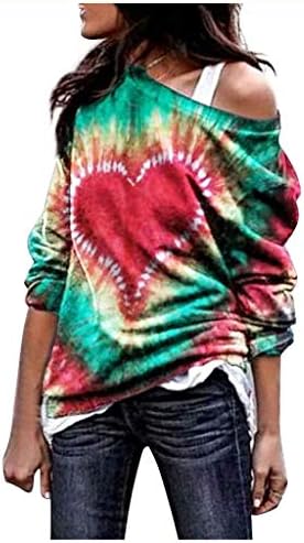 IQKA Women Women Casual Tie Tie Dye Sweatshirt Sexy Едно рамо со долги ракави врвови со блузи блуза пуловер.