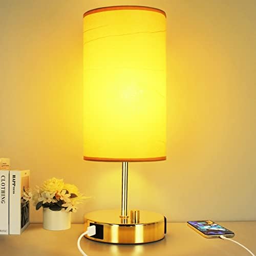 【L големина】 Целосно затемнето ламба за маса во кревет со USB A+C пристаништа за полнење и излез на наизменична струја, модерна