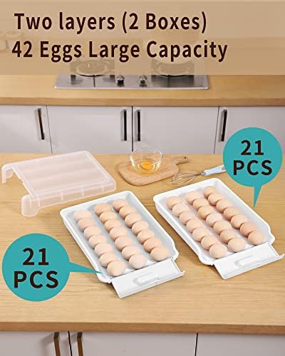 Држач за јајца од јајце за фрижидер, 42 автоматски сад за тркалање за фрижидер, картони со јајца од патка, картони со јајца, еднократно,
