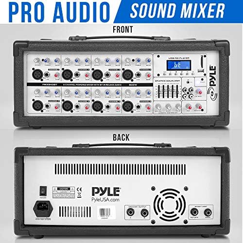 Пиле 8-Ч. Миксер за напојување со Bluetooth фаза - 800W PRO Audio Sound Mixer, MP3/USB/SD читатели, AUX влез, RCA & 1/4 '' Effectors Loop