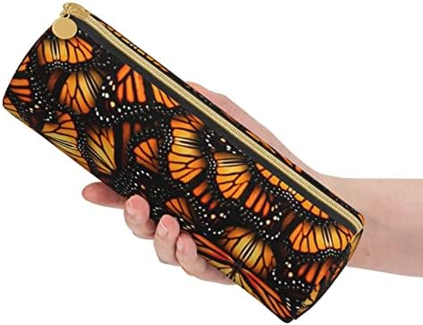 Dcarsetcv купишта портокалови монарх пеперутки молив кутија симпатична пенкала кутија цилиндар кожа молив торбичка канцеларија