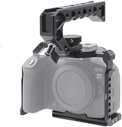 Стабилизатор на кафез на алуминиумска алуминиумска алуминиум + горната рачка за Canon EOS R5 R6 R6II DSLR без огледало на камера,