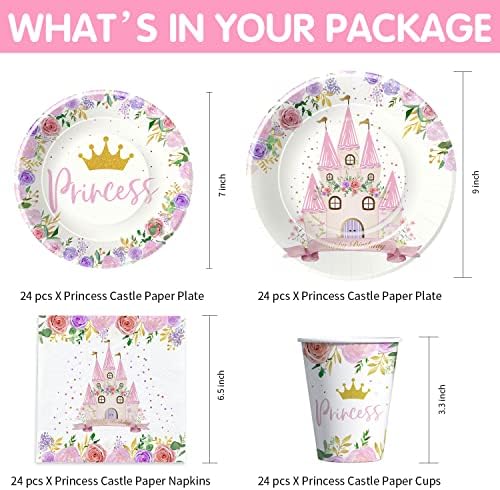 Пријави за украси на забави за принцези HipVvild - Прилагодени припадници на принцезата за роденденска забава вклучуваат плочи, чаши, салфетки, чаршав, прибор за јадење