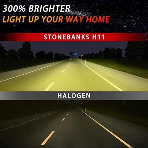 Stonebanks H11 LED Светилки За Магла 3000K, H8 H9 Жолто Осветлување Со Целосен Агол Од 360 Степени Со Проекторска Леќа, Замена На Халогени
