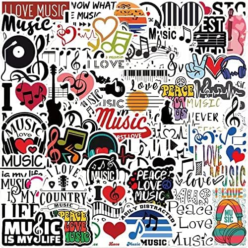 52 парчиња музички налепници, шишиња со вода лаптоп автомобил Деклас - Совршени loversубители на музика Подароци за деца и тинејџери