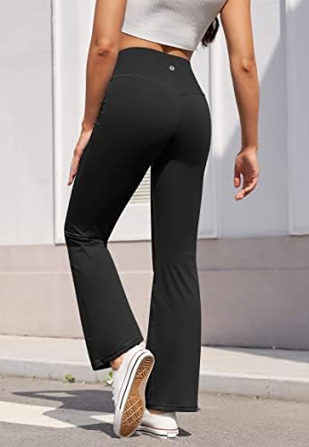ИГА Кросовер Флејс хеланки со високи половини за подигање јога панталони со џебови за жени за контрола на стомакот