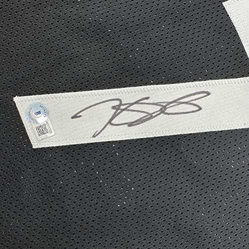Врамено автограмиран/потпишан Кевин Дурант 33х42 Бруклин црна кошарка дрес Бекет Бас Коа