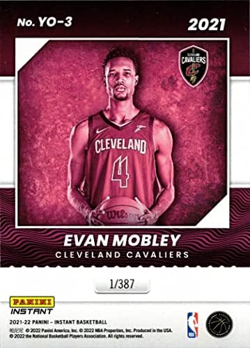 2021-22 Панини Инстант година Една кошарка #Јо-3 Еван Мобли Дебитантска картичка Кавалирс-само 387 направени!