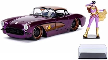 Diecast Автомобил w / Дисплеј Случај - 1957 Chevy Corvette Со Batgirl Фигурина, Batgirl-Jada 30457 - 1/24 Скала Deecast Модел Играчка