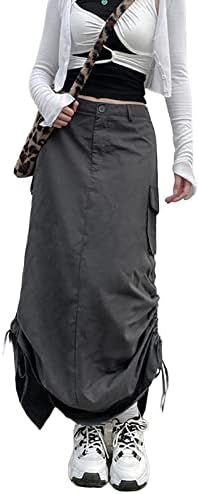 Womenените карго долги здолништа Прилагодливи влечење цврста боја лабава лабава вклопување џебови гранџ y2k летна улична облека