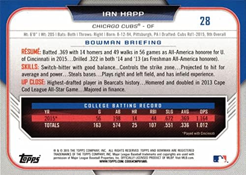 2015 Bowman Draft Baseball 28 Ian Happ Pre -Rookie картичка - 1 -та картичка на Bowman