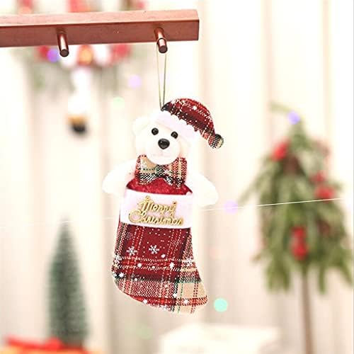 Среќен Божиќно порибување постелнина Санта Снежаман Елк виси чорапи за камин дрво украс Семеен празник за забава Декорација Божиќни чорапи персонализирани персо?