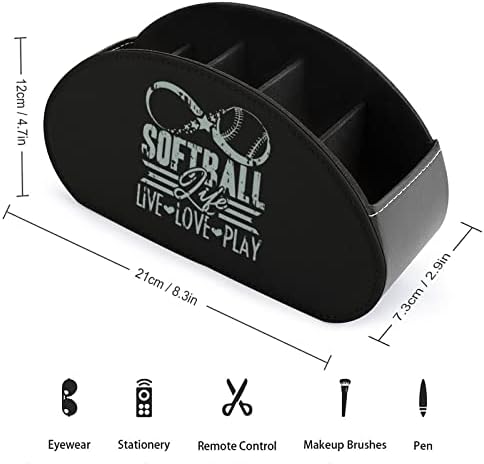 Softball Life Love Далечински управувач држач за пенкало Пу кожа далечински кади декоративно биро за складирање на организатор контејнер