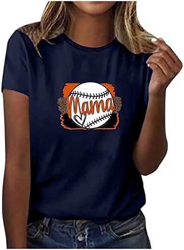 Симпатични бејзбол кошули за жени бејзбол срце екипаж на вратот со кратки ракави со кратки кошули со обични лабави вклопувани врвови на