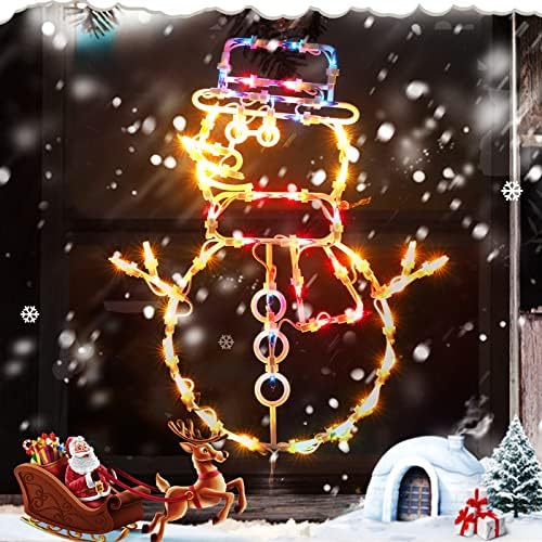 Божиќни прозорец силуета светла Декорации пакет од 2 осветлени снегулка и снег човек Божиќни прозорец светла со 100 светилки за празник затворен