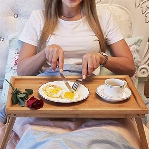 Zhyh дрвена преклопена лаптоп маса појадок сервирање на креветчиња за кревет, прилагодливи преклопни со врвот на врвот и нозете