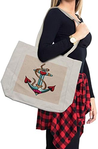 Торба за шопинг на сидро на Амбесон, шарен дизајн на сидро со и срцеви мотиви Традиционален наутички аранжман, еколошка торба за еднократна употреба за плажа на нам