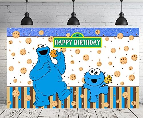 Medsox Blue Cookie Monster Monster Backdrop за роденденски партии 5x3ft цртан филм за украси за улични забави
