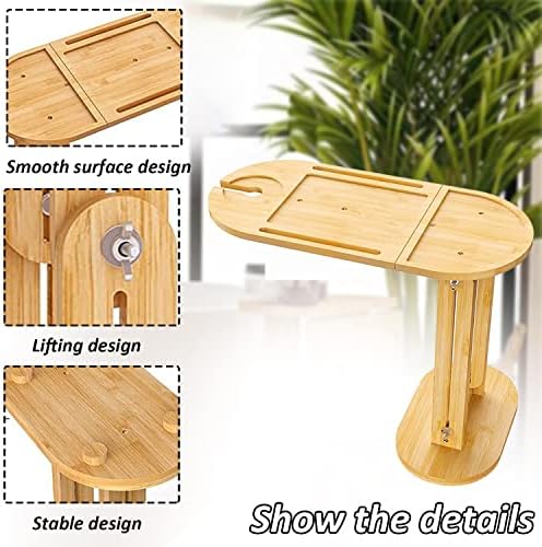 Табела за табела за кади, табела за бања и кревет бамбус табела за када со прилагодлива висина, странична маса бамбус решетка за