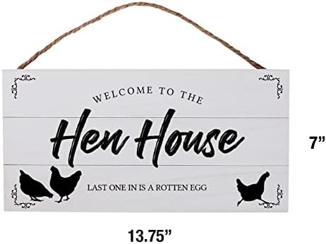 Пилешко кукап дрвен знак Добредојдовте во куќата на кокошката последна во е скапано јајце 13,75 x 7 дрвена штица Рустикална фарма куќа декор