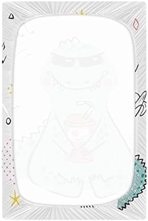Алаза Дудл Диносаурус Дино животински музички чаршафи со опремени басинет лист за момчиња бебе девојчиња дете, стандардна големина