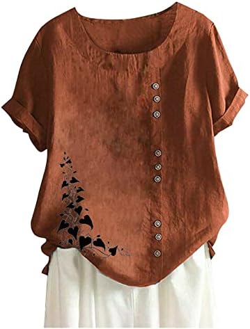 Соблечена кошула со кратки ракави жени жени мода лабава памук со краток ракав копче горен врат врат цврста симпатична