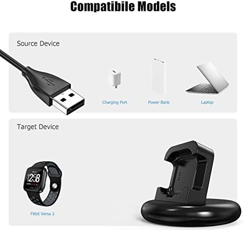 Приклучок за полнач За Fitbit Versa 2, Ancable 3.3 Стапки За Полнење Штанд Приклучна Станица Замена USB Полнач Кабел За Полнење Компатибилен