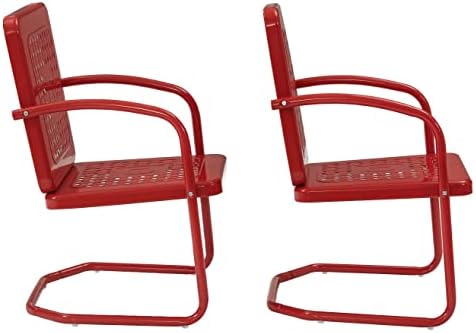 Мебел Кросли CO1025-RE BATES 2-парчен ретро метал на отворено столче, светло црвен сјај