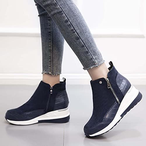Женски чизми за глуждот Спортски чевли мода удобност дебела единствена платформа што не се лизга, тркалезна пети странични патенти обични