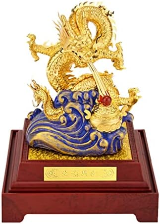 Орев фенгшуи змеј 24k злато фолија кинеска геоманост златен змеј фигурински статуи украси за среќа и декорација на успех