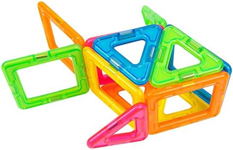 Magformers Neon 26 парчиња виножито неонски бои, едукативни магнетни геометриски форми плочки што градат матични играчки поставени на