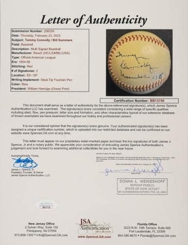 Том Коноли ја потпиша американската лига Бејзбол сала на славните декември 1961 година JSA COA ретки - автограмирани бејзбол