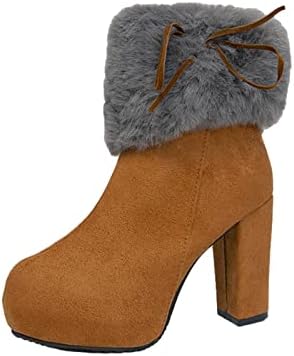 Женски зимски снежни чизми кадифен чипка до средно-телевизиски чизми, бујни со високи потпетици со високи потпетици, чевли на глуждот