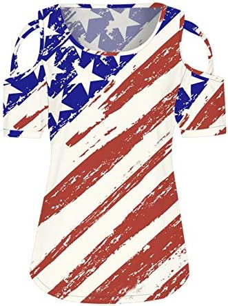 Патриотски кошули за жени Американско знаме лето кратки ракави на вратот маици starsвезди шарени лабави вклопени обични забавни блузи