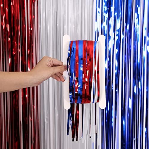 ФАФАН НАСТАВНИ ТАБЕЛА ДЕН ДЕН Декоративна завеса за дожд 3 Запалување на забави во боја Денот на американската независност Ден на сина сребрена црвена фото -штанд р