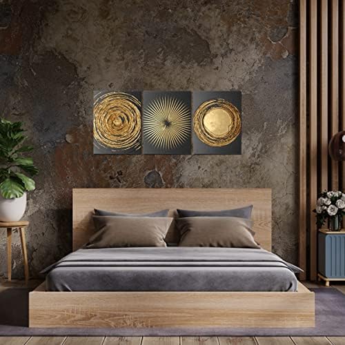 Апстрактна геометриска текстура платно печатење wallидна уметност црна златна модерна слика врамени уметнички дела за дневна соба спална соба дома украси 12x16inch fantasy